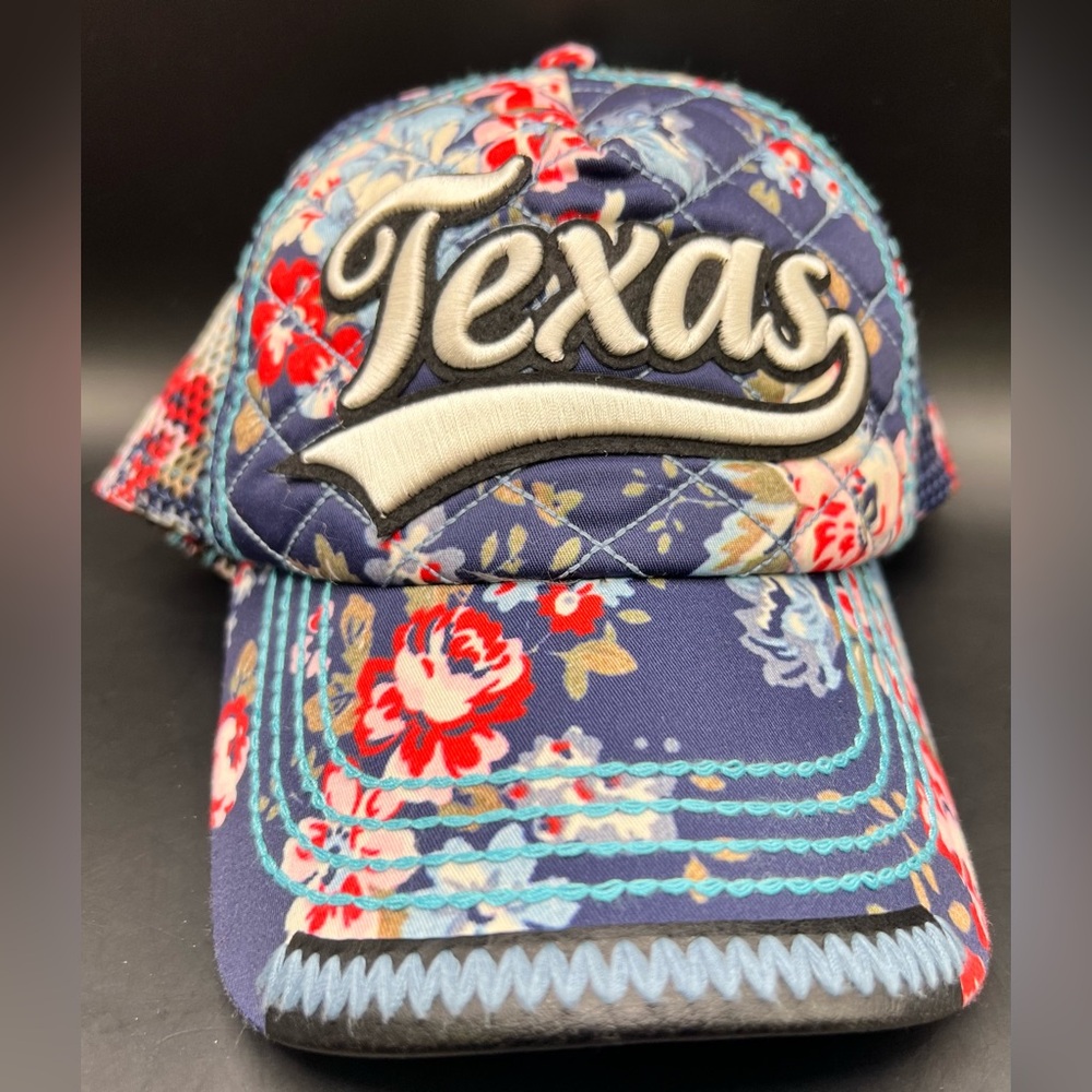 Robin Ruth Texas Floral Cap - Navy and Red, Adjustable